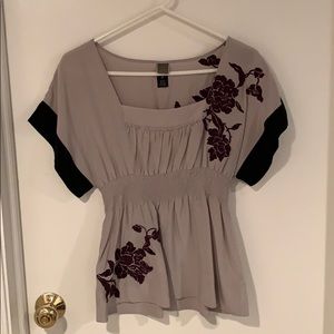 Purple embroidered flower shirt